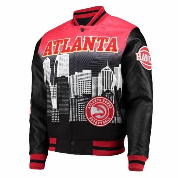 NEW PRO STANDARD men's atlanta hawks intervarsity jacket in black/red - Picture 4 of 5